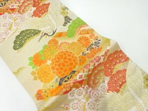 アンティーク　鶴に松梅模様織出し丸帯（着用可）